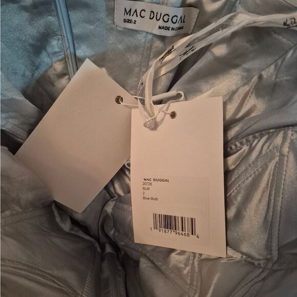 MAC DUGGAL 20726 Blue Strapless Brocade Midi Dress with Pockets - Picture 16 of 16